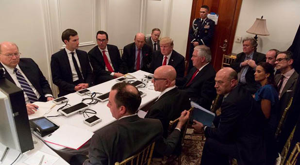 President Donald Trump with his national security team