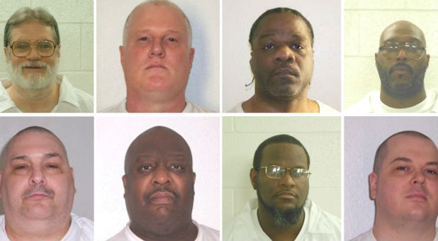 Inmates Bruce Ward (top row L to R), Don Davis, Ledell Lee, Stacy Johnson, Jack Jones (bottom row L to R), Marcel Williams, Kenneth Williams and Jason Mcgehee are shown in these booking photo.