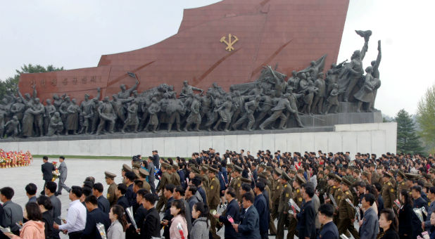 People mark the 85th founding anniversary of the Korean People's Army (KPA) in this handout photo by North Korea's Korean Central News Agency (KCNA).