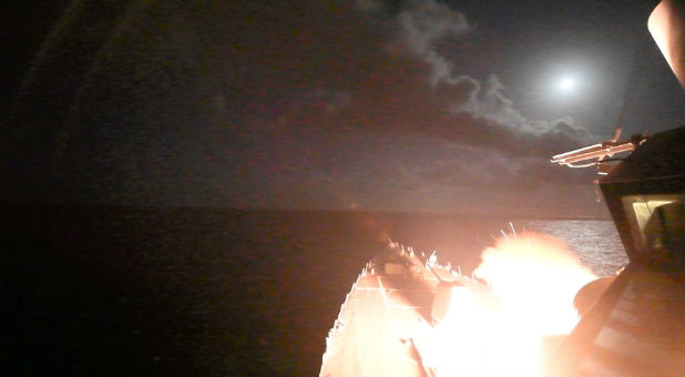 U.S. Navy guided-missile destroyer USS Porter (DDG 78) conducts strike operations while in the Mediterranean Sea that U.S. Defense Department said was a part of cruise missile strike against Syria