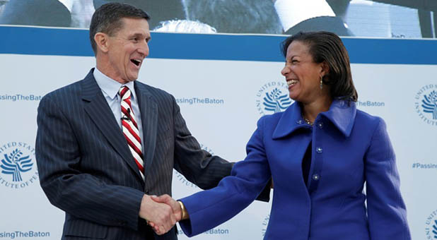 Former national security advisers Mike Flynn and Susan Rice