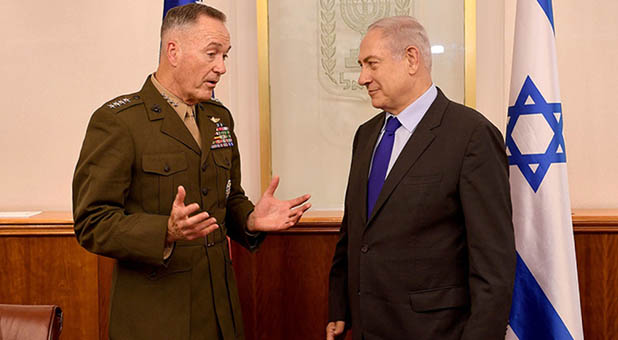 U.S. Marine Corps Gen. Joseph Dunford, Chairman of the Joint Chiefs of Staff, and Israeli Prime Minister Benjamin Netanyahu