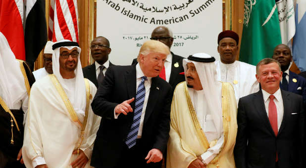 Jordan's King Abdullah II, Saudi Arabia's King Salman bin Abdulaziz Al Saud, U.S. President Donald Trump and Abu Dhabi Crown Prince Sheikh Mohammed bin Zayed al-Nahyan pose for a photo during Arab-Islamic-American Summit in Riyadh, Saudi Arabia.