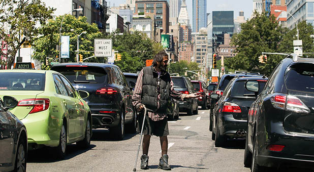 Panhandler on a New York City street
