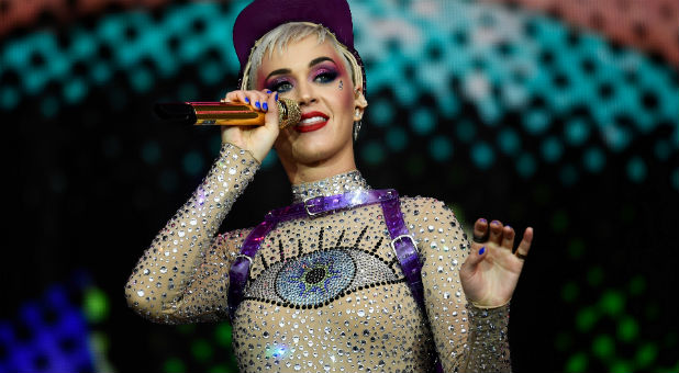 Katy Perry performs on the Pyramid Stage at Worthy Farm in Somerset during the Glastonbury Festival in Britain.