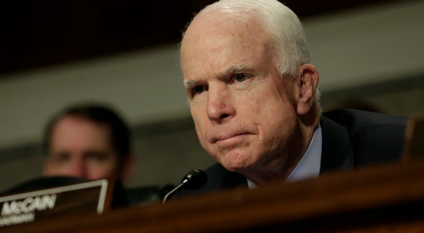 U.S. Senator John McCain (R-AZ) attends the Senate Armed Services Committee hearing on worldwide threats on Capitol Hill.