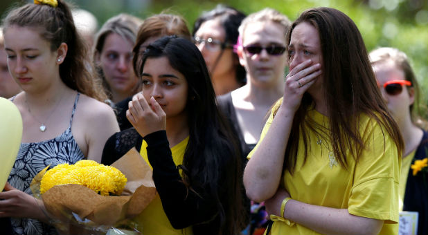 Mourners arrive for the funeral of Manchester bomb victim Georgina Callander at Holly Trinity Church, Tarleton, Britain, June 15, 2017.