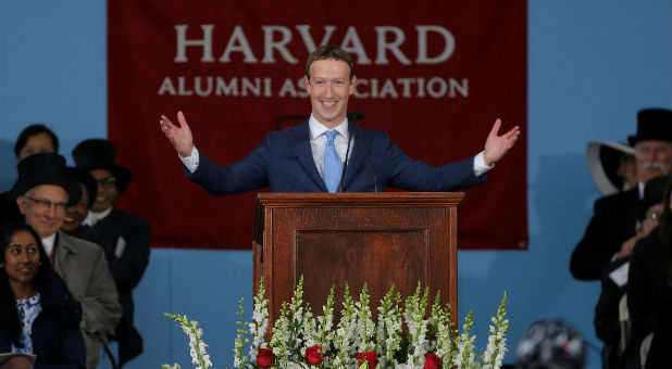 Facebook founder Mark Zuckerberg speaks during the Alumni Exercises following the 366th Commencement Exercises at Harvard University in Cambridge, Massachusetts.