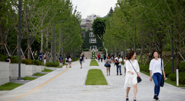 A student walks in the Yonsei University in Seoul, South Korea.