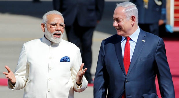 Israeli Prime Minister Benjamin Netanyahu and Indian Prime Minister Narendra Modi