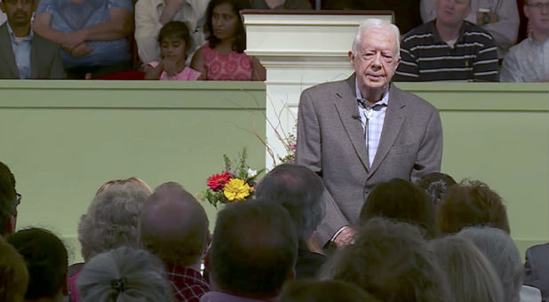 Former President Jimmy Carter teaches during Sunday school class at Maranatha Baptist Church in Plains, Georgia.