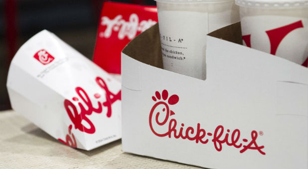 Drink and sandwich containers are seen on a customer's table during the grand opening of a Chick-fil-A freestanding franchise restaurant in Midtown, New York, Oct. 3, 2015.