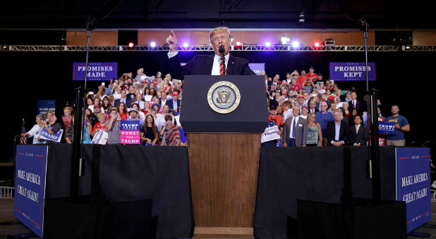 U.S. President Donald Trump speaks at a campaign rally in Phoenix, Arizona.