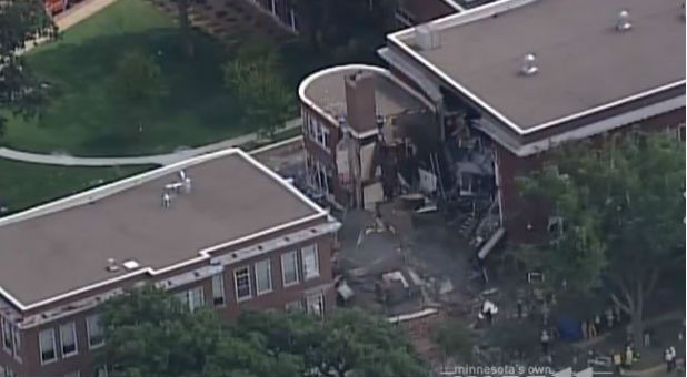 Five people were injured, one critically, and two people were missing after a building collapsed at a Christian private school in Minneapolis following a gas explosion on Wednesday, authorities said.
