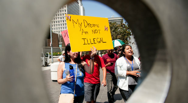 Protesters gather to show support for the Deferred Action for Childhood Arrivals.