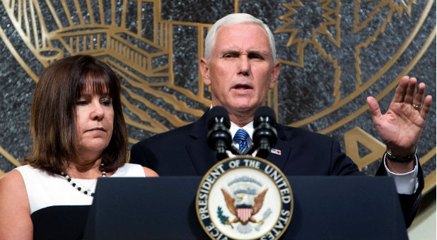 U.S. Vice President Mike Pence is joined by his wife, Karen.
