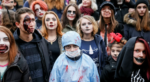 People participate in a 'Zombie Walk.'