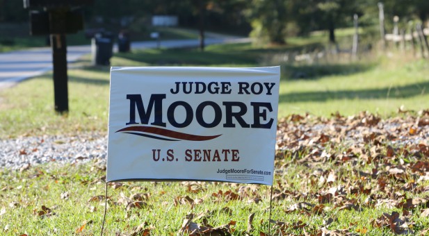 A sign supporting Roy Moore for Senate.