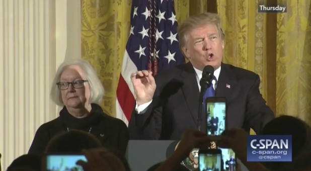 President Trump speaks at a Hanukkah reception.