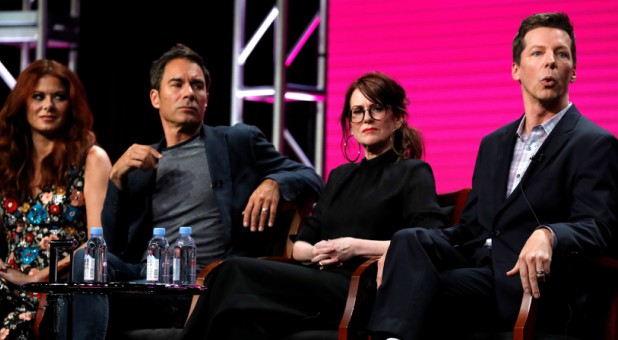 Cast members (L-R) Debra Messing, Eric McCormack, Megan Mullally and Sean Hayes attend a panel for the television series