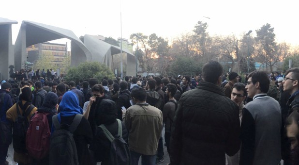 People protest near the university of Tehran, Iran December 30, 2017.