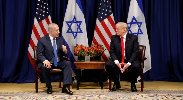 U.S. President Donald Trump meets with Israeli Prime Minister Benjamin Netanyahu in New York.