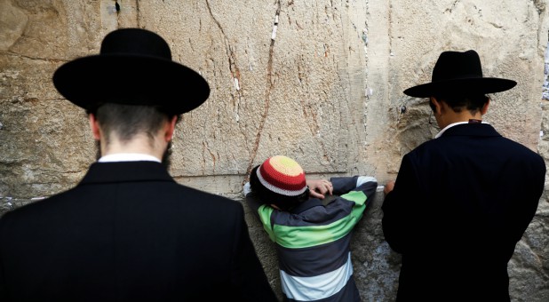 Religious Jews attend a special prayer for rain at the Western Wall in Jerusalem's Old City.
