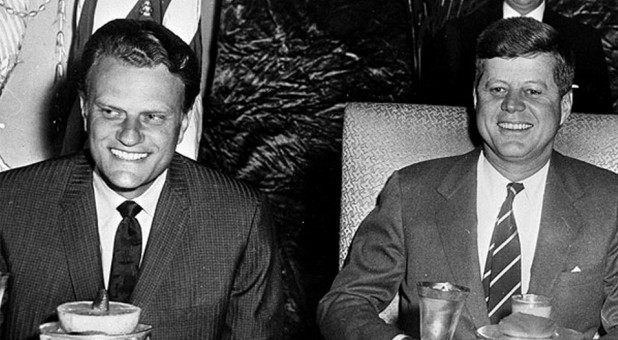 Billy Graham, left, with President John F. Kennedy Jr.