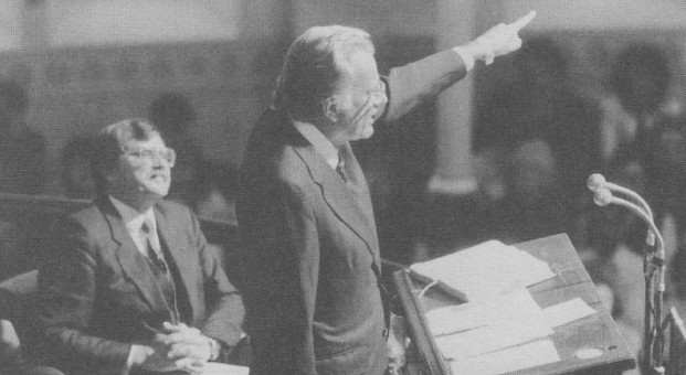 Billy Graham, right, preaches for R.T. Kendall, left.