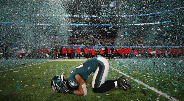 Philadelphia Eagles’ Patrick Robinson celebrates winning Super Bowl LII.