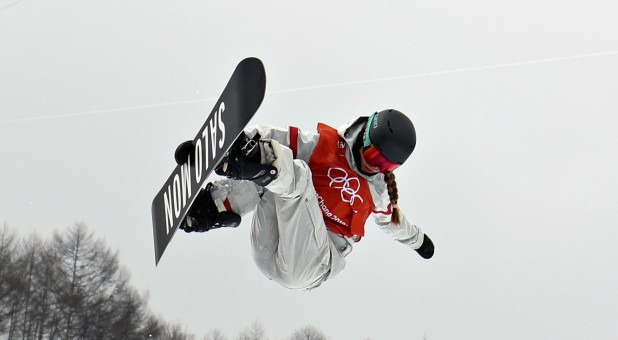 Kelly Clark of the U.S. trains on the half pipe.