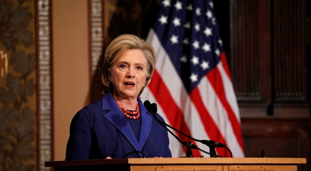 Former Secretary of State Hillary Clinton speaks at the annual Hillary Rodham Clinton awards ceremony at Georgetown University.