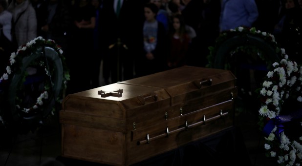 The casket of the late evangelist Billy Graham is seen as he lies in honor at the U.S. Capitol in Washington.