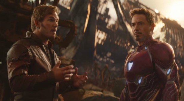 Chris Pratt as Peter Quill and Robert Downey Jr. as Tony Stark in 'Avengers: Infinity War'
