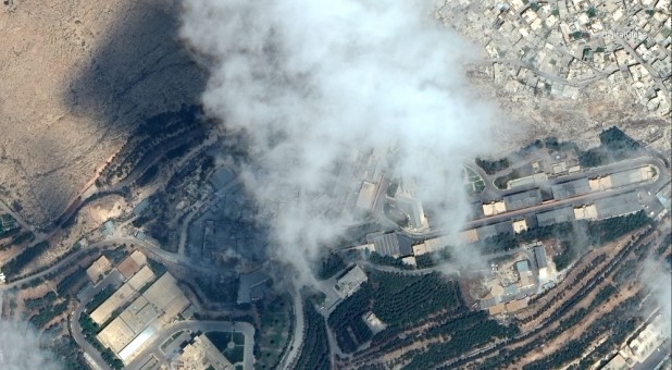 A satellite image shows the Barzah Research and Development Center after being struck by U.S. and coalition operations in Damascus, Syria, April 14, 2018.