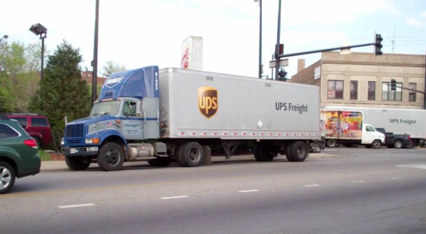 A UPS freight truck