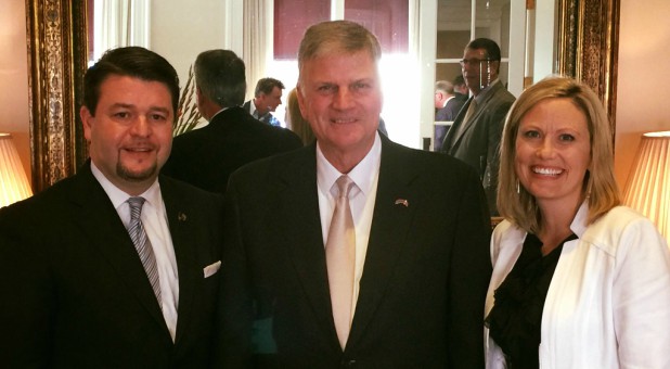 Sen. Jason Rapert, left, with Franklin Graham, center.