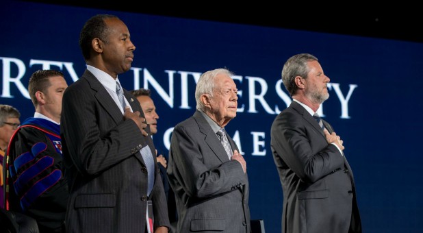 Ben Carson, Jimmy Carter and Jerry Falwell at Liberty University's Commencement.