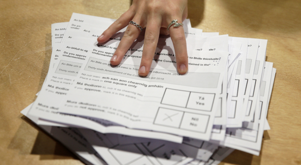 Votes are tallied following yesterday's referendum on liberalizing abortion law, in Dublin, Ireland.