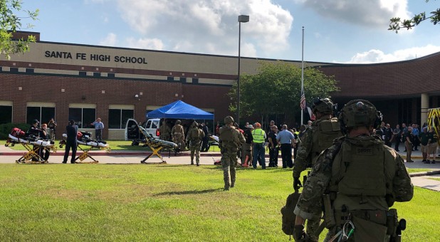 Law enforcement officers are responding to Santa Fe High School following a shooting incident in this Harris County Sheriff office, Santa Fe, Texas.