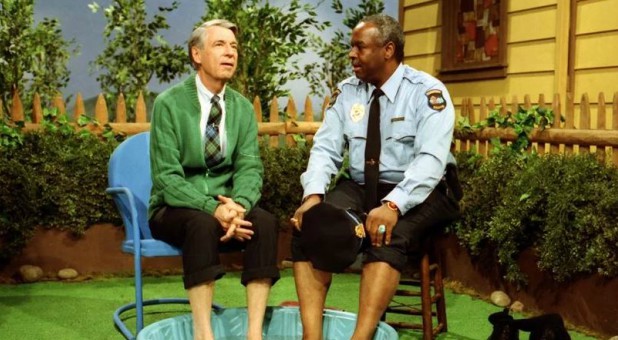 Fred Rogers, left, with Francois Scarborough Clemmons on the show “Mister Rogers’ Neighborhood.”