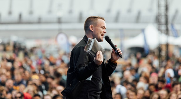 Nick Hall preaches at the Together 2018 event.