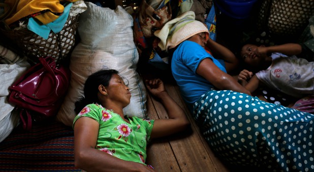 Internally displaced people take shelter in a church in Myitkyina while Myanmar's military is still fighting the Kachin Independence Army (KIA).