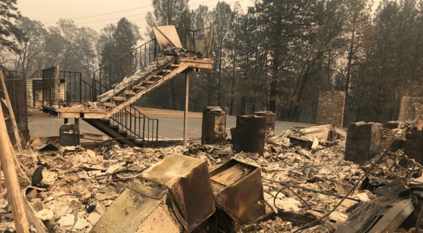 A set of stairs sits among ruins after wildfires devastated the area in Paradise, California.