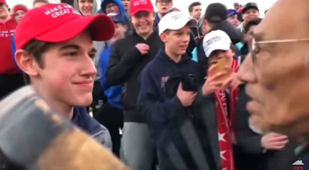 A clip from the viral video that alleged a group of Catholic school boys harassed a group of Native Americans.