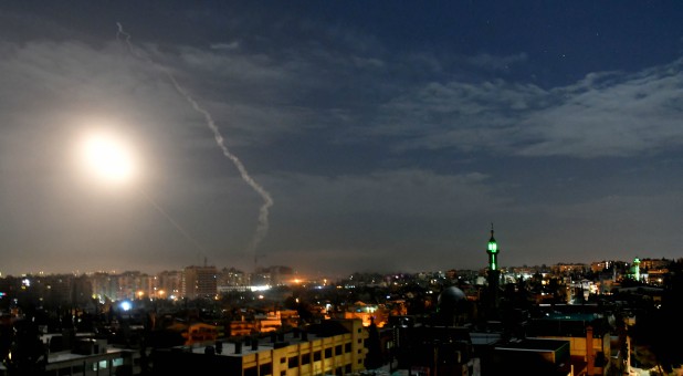 Missile fire is seen over Damascus, Syria.