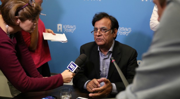 Saiful Mulook, lawyer of Christian woman Asia Bibi, addresses a news conference at the International Press Centre in The Hague.