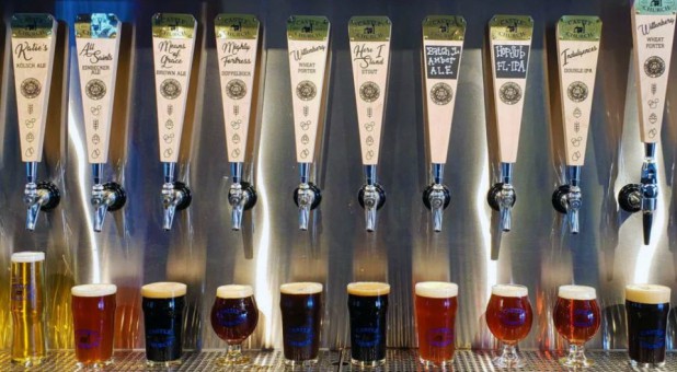 The tap lineup at Castle Church Brewing Community in Orlando, Fla.