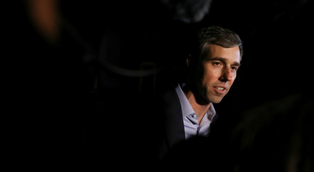 Democratic 2020 presidential candidate Beto O'Rourke speaks to the media.