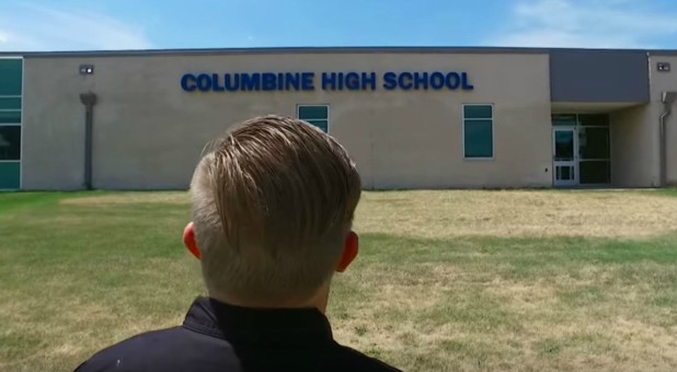 Craig Scott outside Columbine High School.